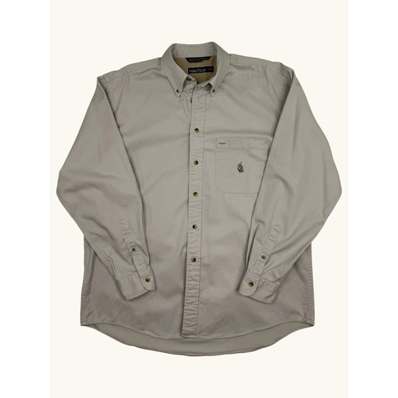Nautica Other - Nautica Mens Large Khaki Tan Cotton Twill Long Sleeve Button Down Shirt Logo L